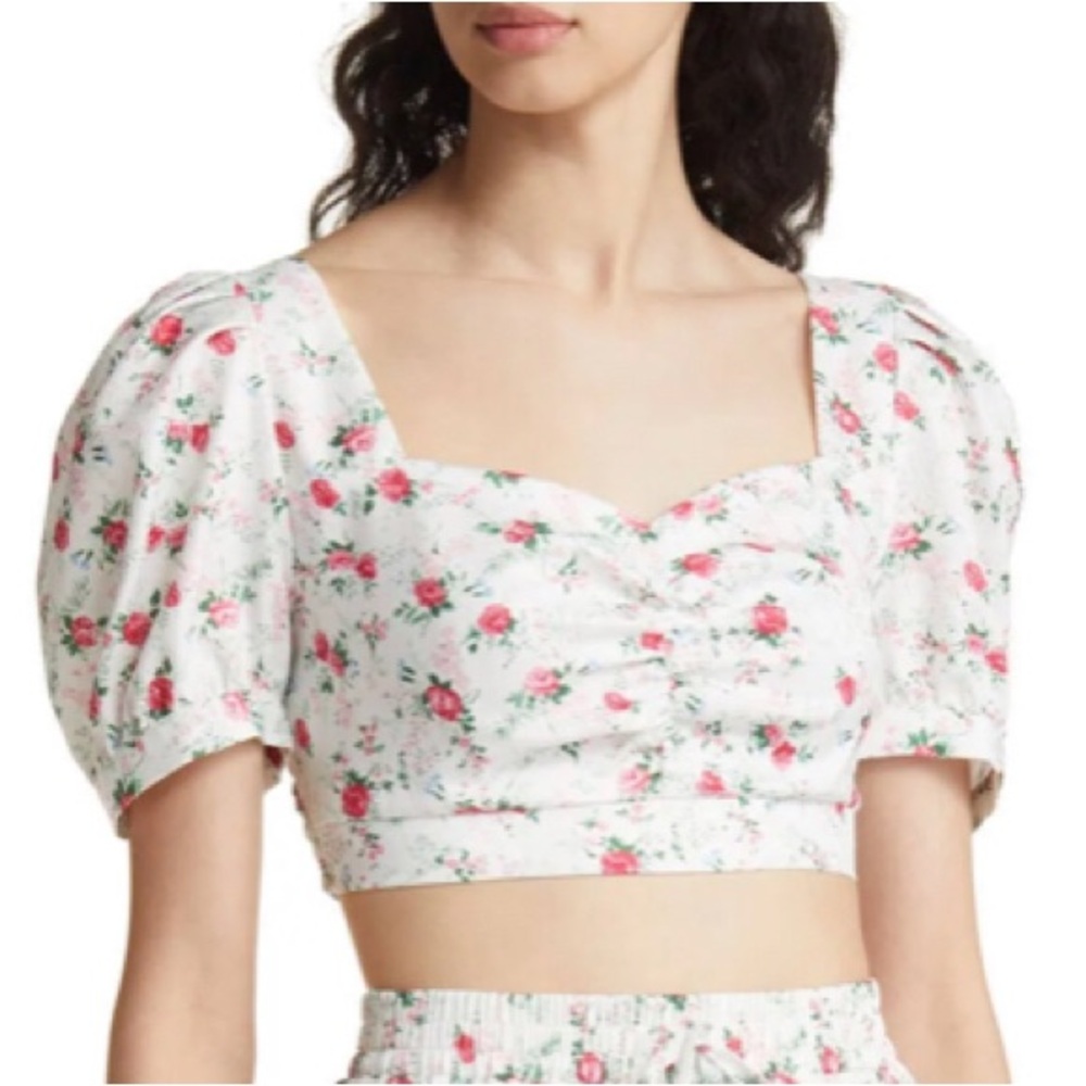 NEW‎ LuLus Floral Print Puff Sleve Crop Top. XL